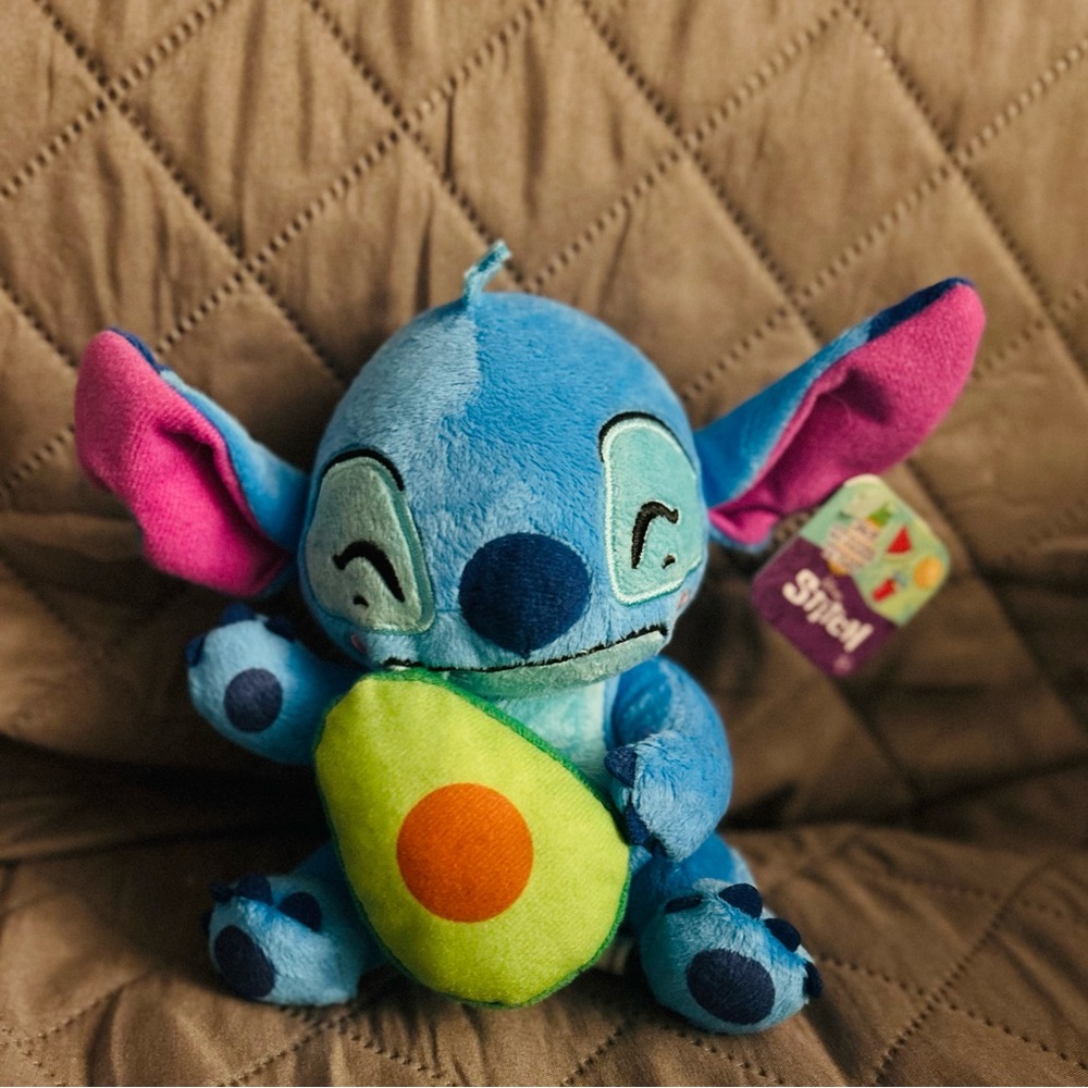 NWT-‎ Disney Blue and Pink Stitch Stuffed Animal with avocado.🥑